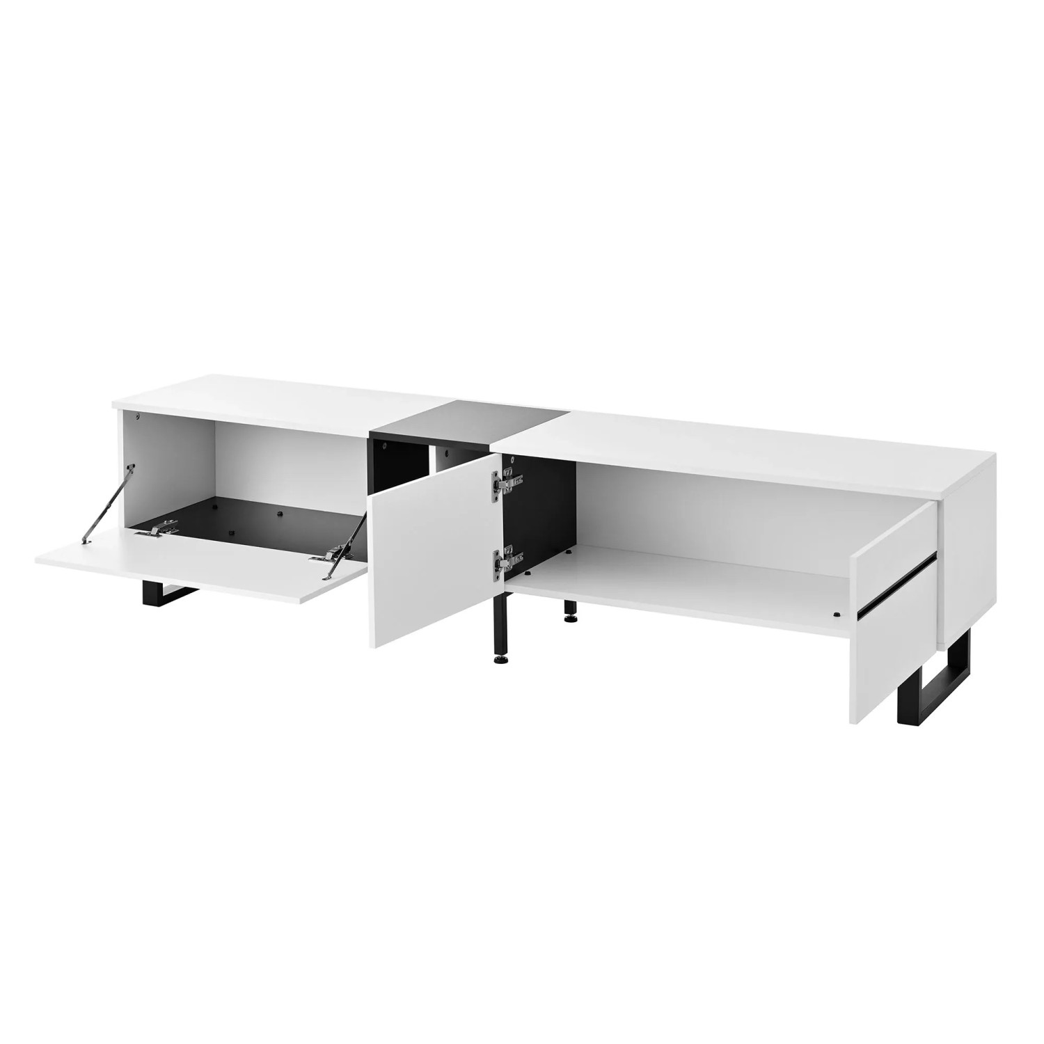 Okwish Tv-Ständer Mit Klappfach Fächer Wohnzimmer 180x38x45cm Weiß