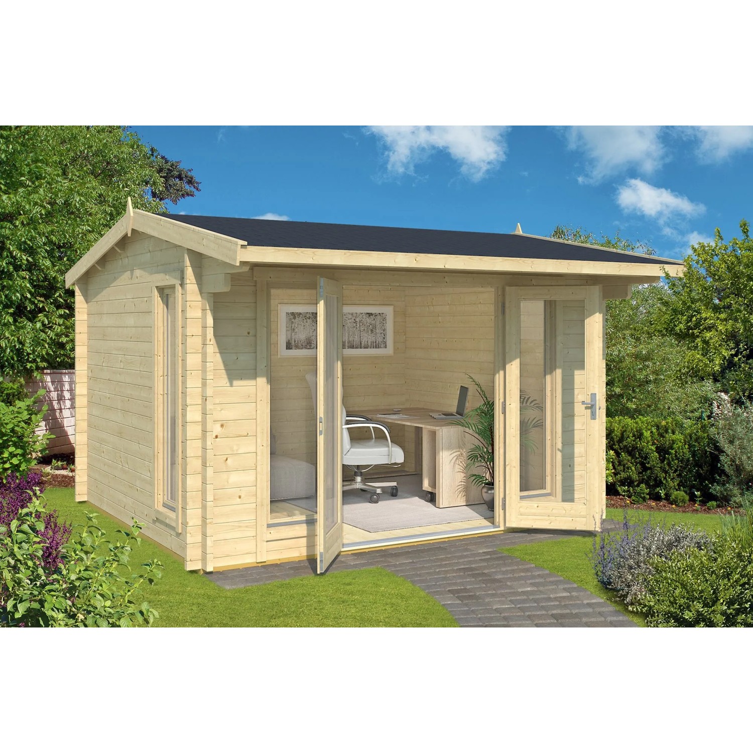 Lasita Holz-Gartenhaus Jubilee 44 Satteldach Unbehandelt 350 cm x 300 cm