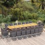 Graue 19-tlg. vidaXL Garten-Essgruppe mit Kissen, bestehend aus Tisch und Stühlen aus Polyrattan.