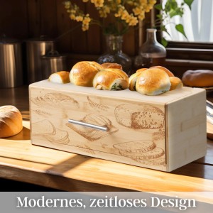 Ecosa Brotkasten aus Bambus mit Edelstahlgriff und Brot auf dem Deckel.