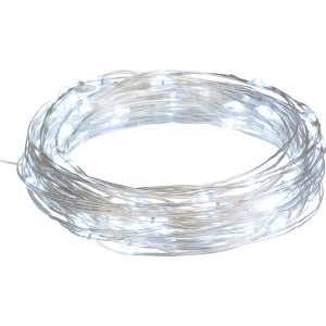 LED-Drahtlichterkette, 8 m, mit 80 kaltweißen LEDs, aufgerollt.