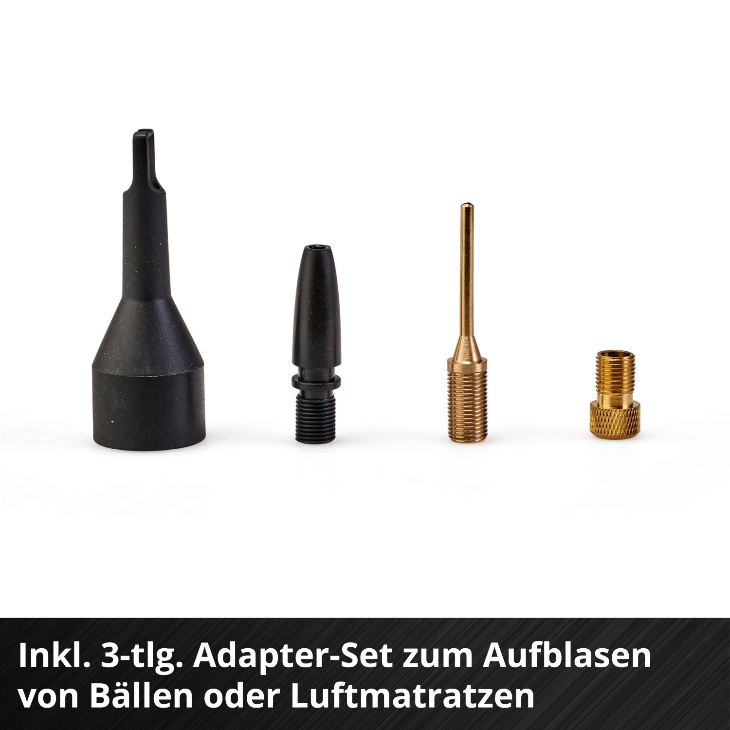 Einhell Pressito Akku-Kompressor: 3-teiliges Adapter-Set für Bälle, Reifen und Luftmatratzen.