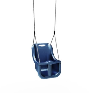 Marineblaue OutdoorToys Babyschaukel mit hoher Rückenlehne und Seilen für Spieltürme.