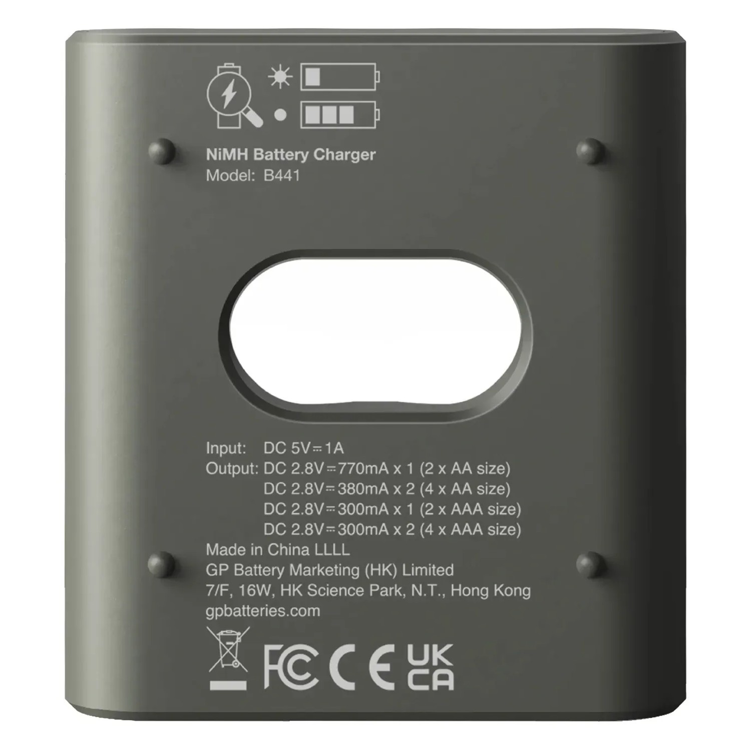 GP B441 Akku-Ladegerät mit 4 AAA-Akkus. Kompaktes Ladegerät für AA/AAA Batterien.