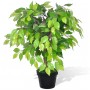Künstlicher Zwerg-Ficus, 60 cm hoch, mit grün-gelben Blättern im schwarzen Topf.