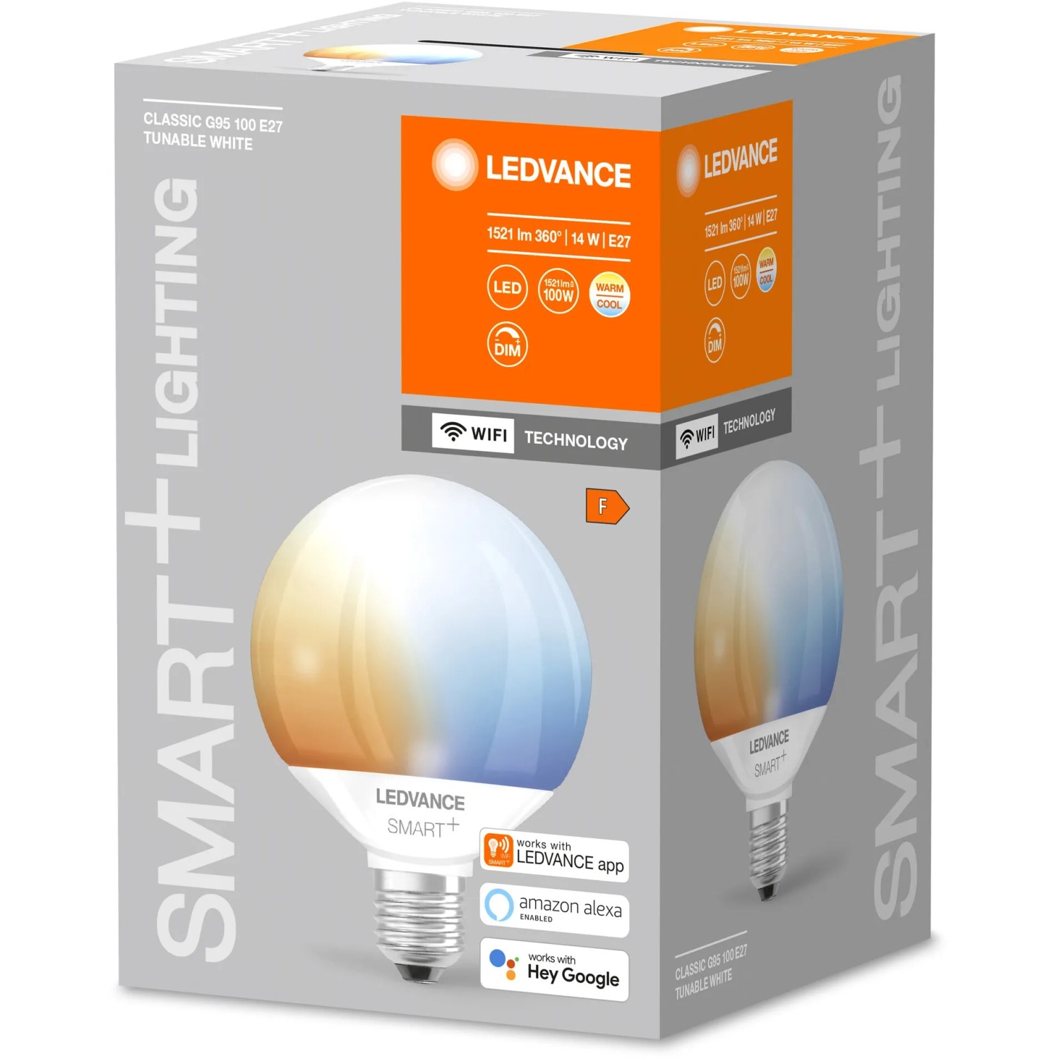 Ledvance Smart+ Wifi Globe Leuchtmittel E27 14W, dimmbar, tunable white, in Verpackung.