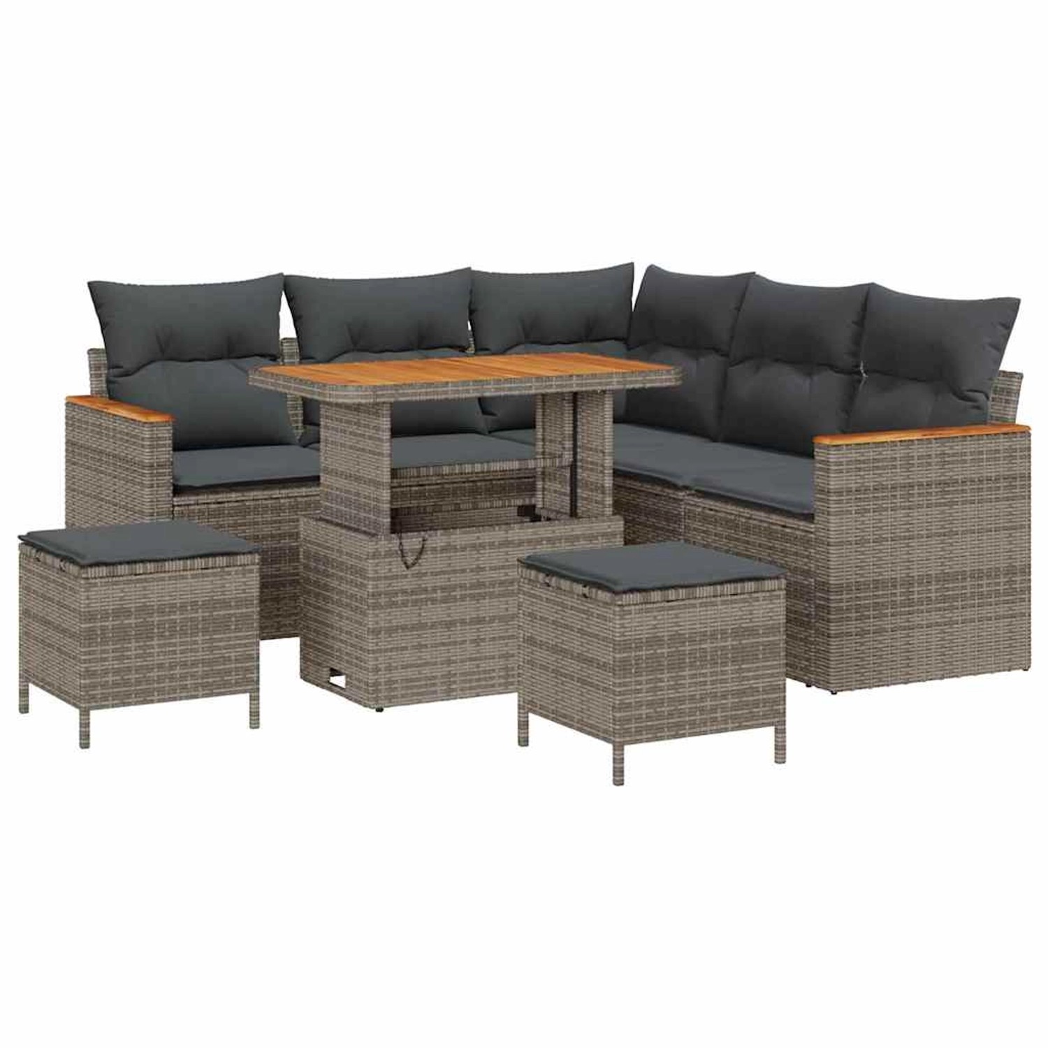 vidaXL 8-Teiliges Garten-Sofa-Set mit Kissen in Grau aus Poly Rattan und Ak günstig online kaufen