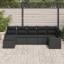 Schwarzes 7-teiliges vidaXL Garten-Sofa-Set aus Poly Rattan mit Kissen für Garten und Terrasse.