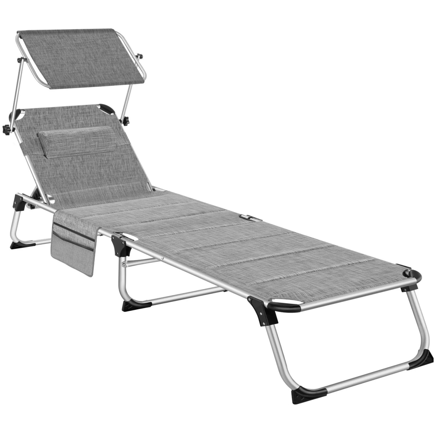 Tectake Aluminium Sonnenliege Lorella Gepolstert  Klappbar Wetterfest und Uv Beständig  200 x 60 50 x 115 cm Grau Meliert