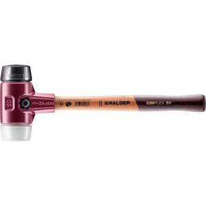 Halder Schonhammer Simplex, Gummi/Superplastik, D 50 mm. Hammer mit Holzstiel und zwei Schlagflächen.