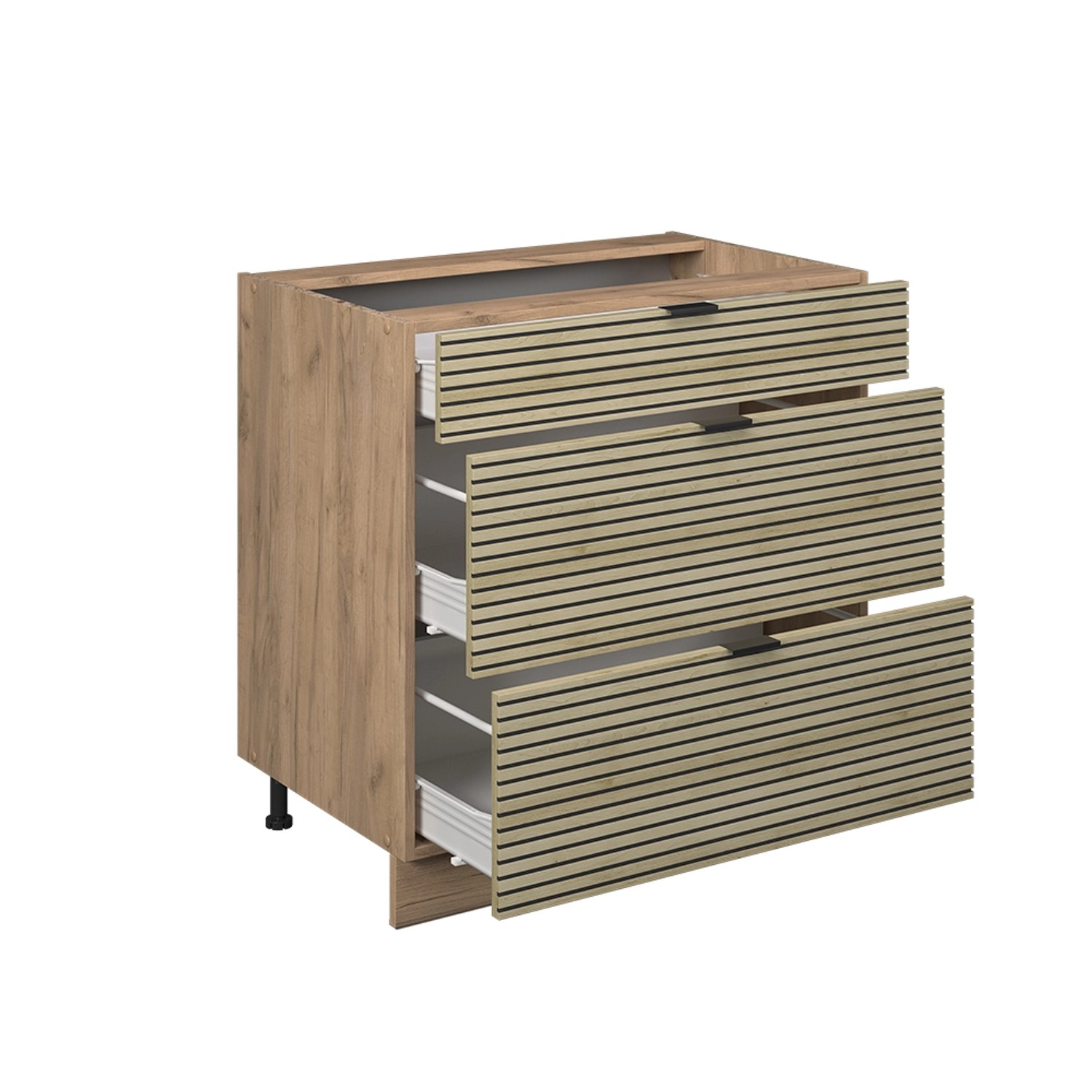 Vicco Küchenunterschrank Fame-Line Eiche Paneel 80 cm mit 3 Schubladen ohne günstig online kaufen