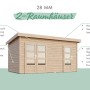 Karibu Holz-Gartenhaus Glostrup, terragrau, mit Flachdach und zwei Türen.