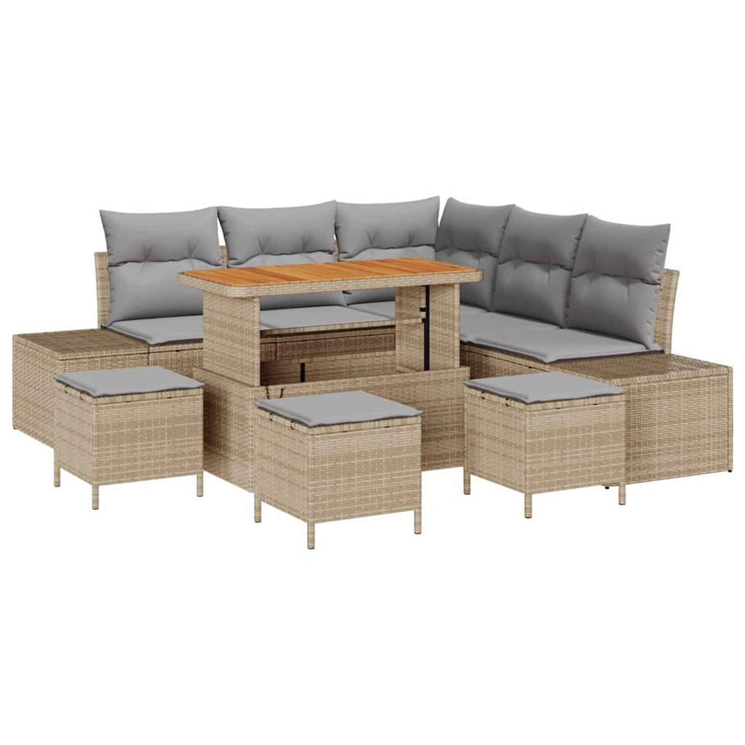 vidaXL Garten-Sofa-Set mit Speicher 9-Tlg Beige Poly Rattan 3364742 günstig online kaufen