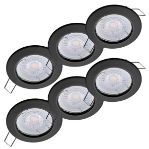 6er Set schwarze Oktaplex Einbauleuchten Sedan mit LED-Modulen, warmweißes Licht.
