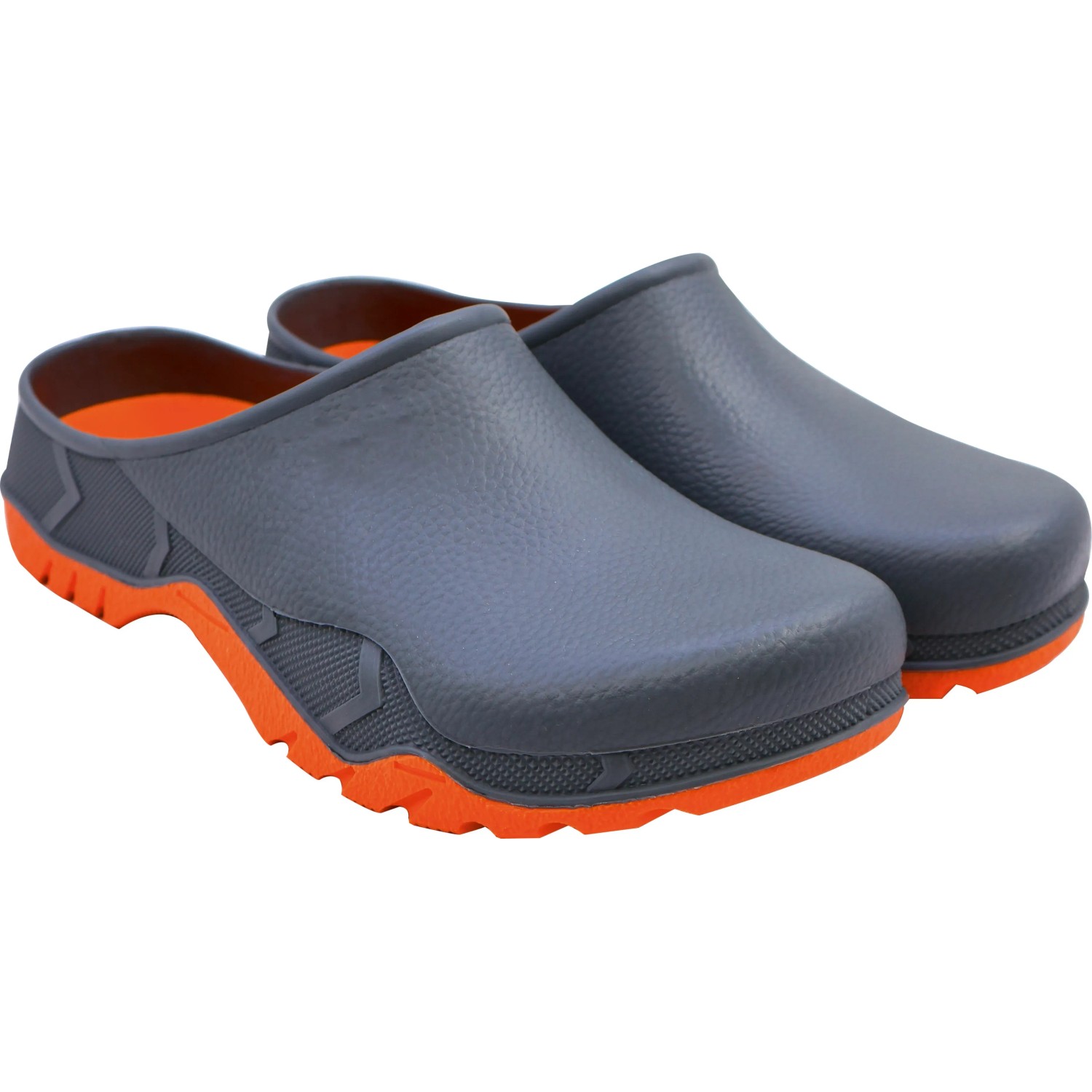 Gartenclog in Schwarz-Orange, Größe 41/42, ideal für Gartenarbeit und Freizeit.