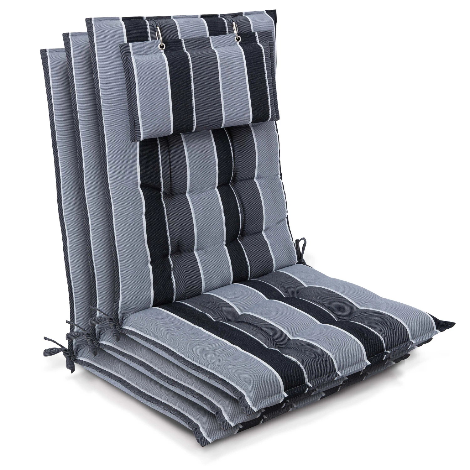 Beautissu 3er Set Sun-HL Hochlehner Auflage 120x50x8cm Anthrazit-Gestreift