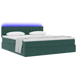 vidaXL Bett mit LED-Lichtleisten Dunkelgrün 160 x 200 cm Samt 3371526