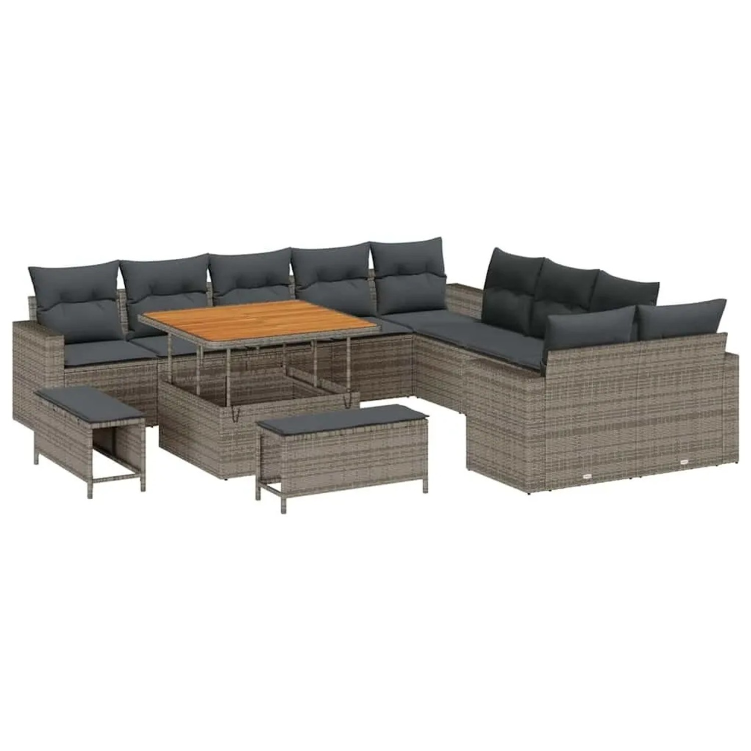 vidaXL Gartensofa-Set mit Kissen 17 Stk Grau Poly-Rattan 3363618