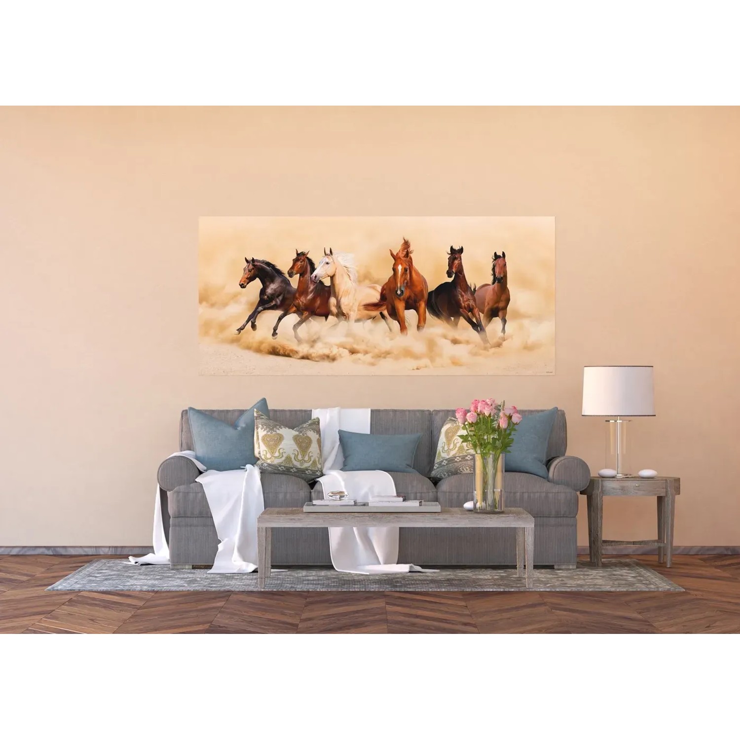 Sanders & Sanders Fototapete mit Pferde-Motiv in Beige und Braun, 202x90 cm.