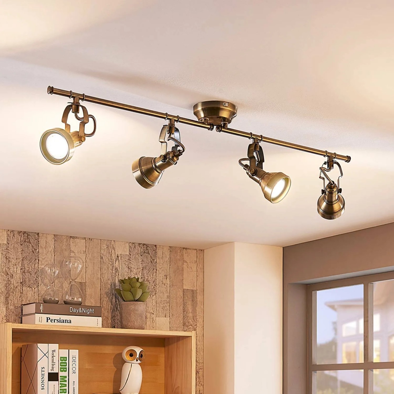 Lindby Deckenleuchte Perseas, 4-flammig, Bronze, Retro-Design für Wohnzimmer.