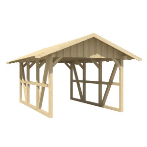 Skan Holz Carport Schwarzwald, Naturholz mit Dachschalung, 424x600 cm.