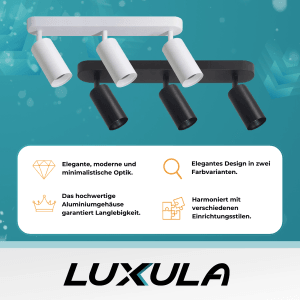 LUXULA LED Aufbauspot 3-Flammig GU10 Schwenkbar Deckenstrahler Deckenspot Akzentbeleuchtung Deckenlampe Aluminium Weiß