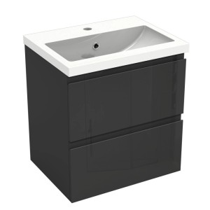 AICA Waschtisch mit Unterschrank, 50 cm, schwarz hochglanz, 2 Schubladen mit Softclose.