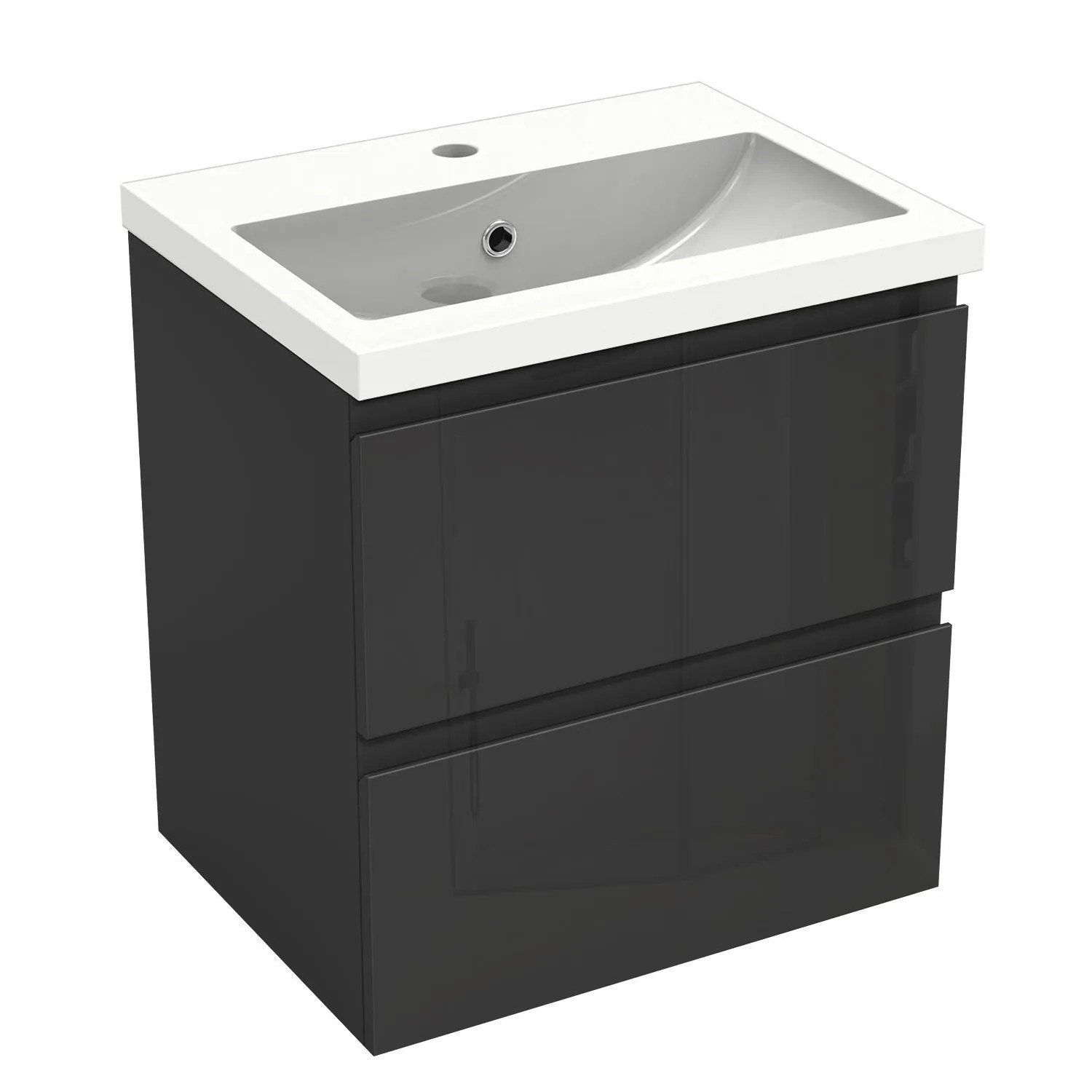 AICA Waschtisch mit Unterschrank 50 cm Aalst Badmöbel Set 2 tlg. Waschbecken mit Unterschrank Schwarz Hochglanz Softclose