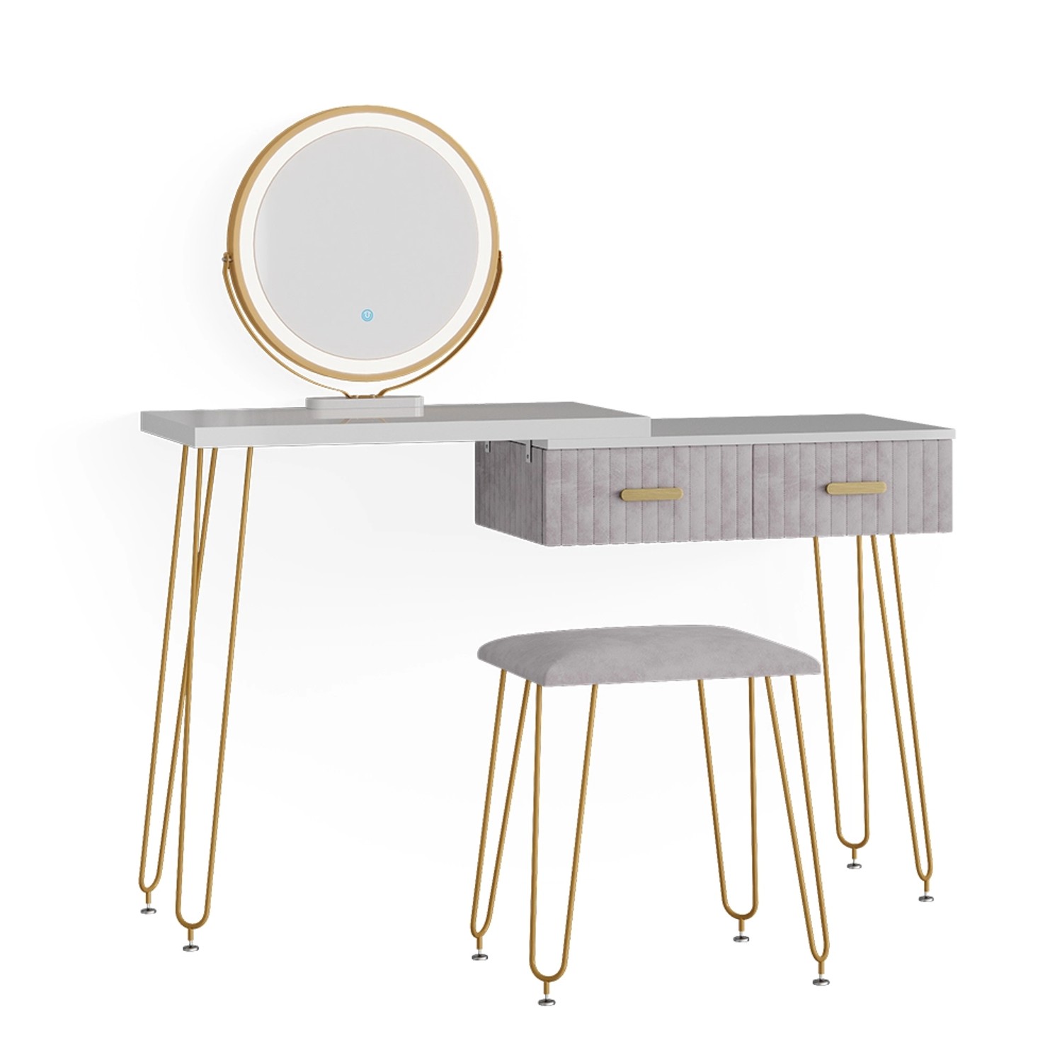 Vicco Schminktisch Zoey Grau 120 cm mit LED Beleuchtung und Hocker günstig online kaufen