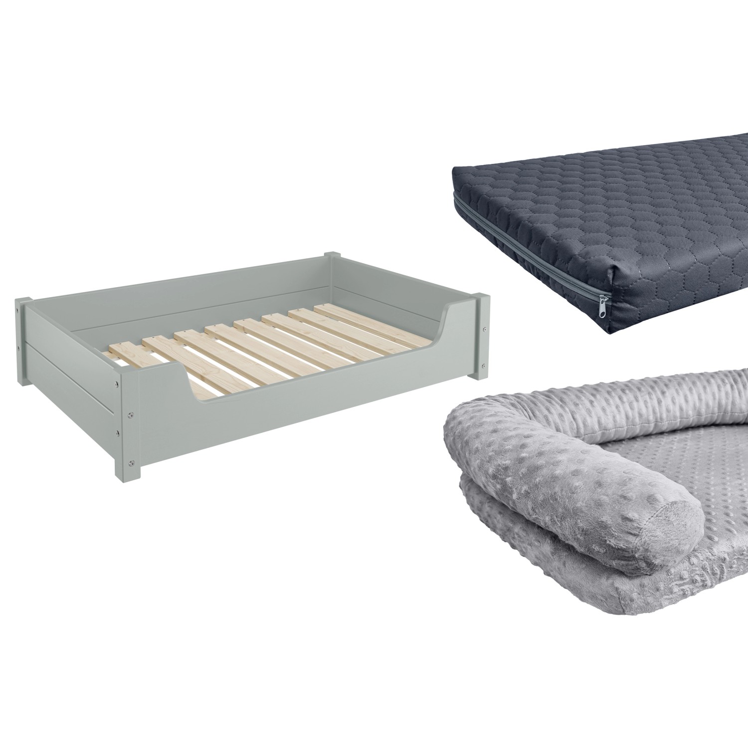 Erst-Holz Luxuriöses Haustierbett Tierbett 100 x 60 cm Kiefer Grau mit Roll günstig online kaufen