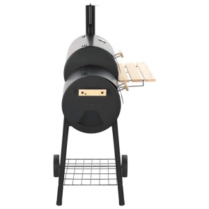 Schwarzer Holzkohlegrill Smoker mit Holzablage für Küchenausstattung.