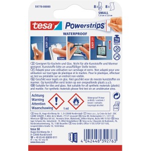 Tesa Waterproof Klebehaken mit Powerstrips, 8 Stück, für Bad und Küche.
