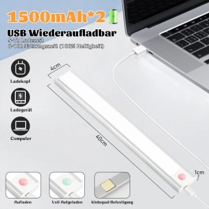 NETTLIFE LED Unterbauleuchte L40 Silver aus Metall, USB-aufladbar, 1cm flach, mit Klebepad. Wird am Laptop geladen.