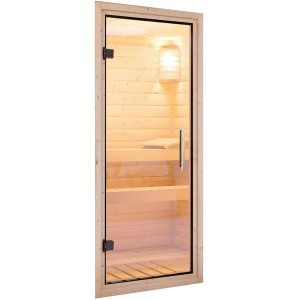 Karibu Sauna Türpaket mit Klarglastür (38/40 mm) und Edelstahlgriff.