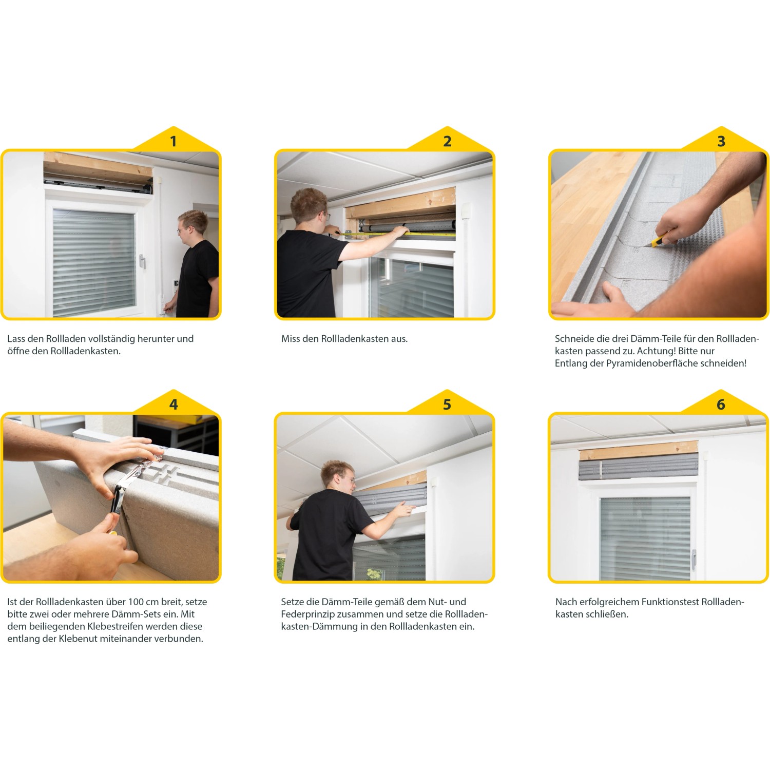 Anleitung: Schellenberg Rollladenkasten-Dämmung Montage in 6 Schritten. Dämmstoffzubehör für Rollladen.