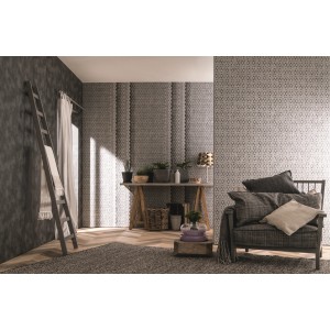 Raum mit Vliestapete La Vie mit Sternenmuster in Schwarz und Silber.