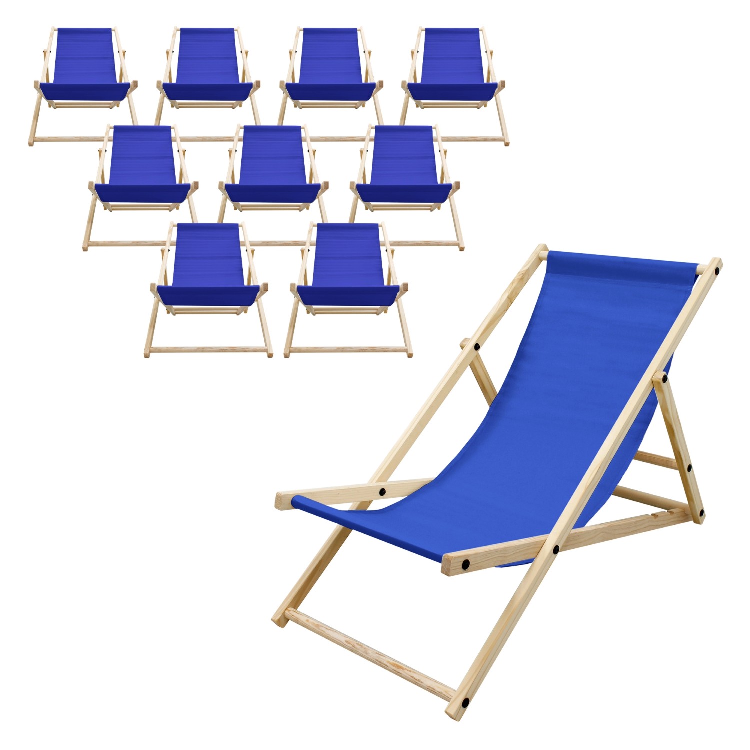 ECD Germany 10Er Set Liegestuhl Klappbar Blau aus Holz 3 Positionen bis 120 günstig online kaufen