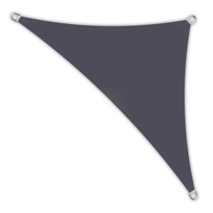 Anthrazitfarbenes, dreieckiges Toldoro Sonnensegel 5x5x7,1m aus HDPE-Gewebe mit UV-Schutz.