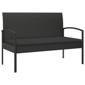 Schwarze vidaXL Gartenbank aus Poly Rattan mit Kissen, 105 cm breit.