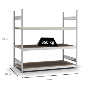 Verzinktes PROREGAL Weitspannregal mit 3 Spanplatten-Ebenen, Fachlast 350 kg, 200x200x80 cm.