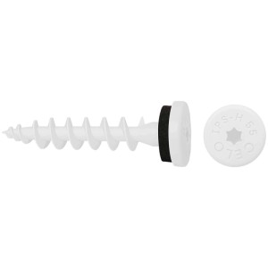 Weiße Celo Isolierplattenschraube IPS-H 55 für Dämmstoff mit TX25 Antrieb und schwarzer Dichtung. Für Holzfaserdämmplatten.