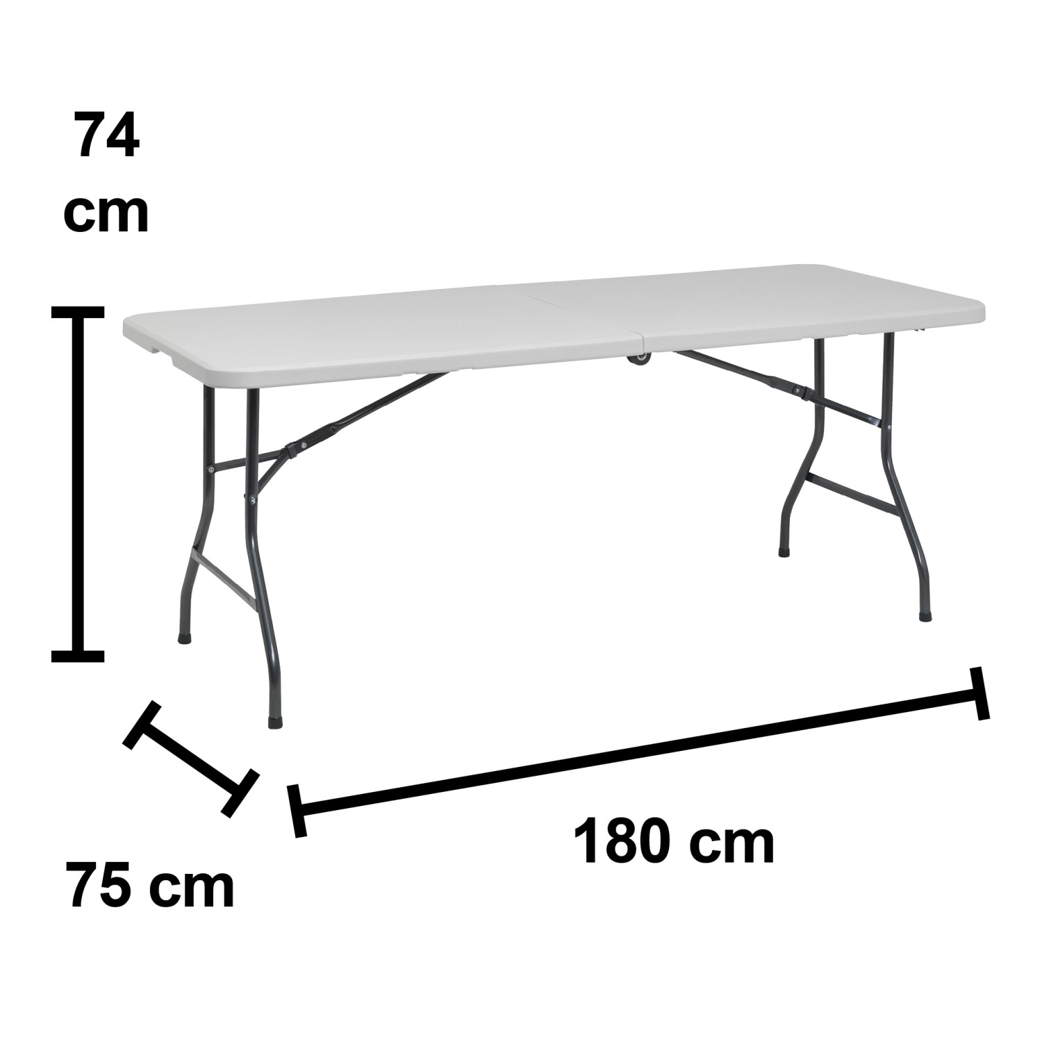 Bierzeltgarnitur Taloga, 3-teilig, aus Kunststoff, mit Maßangaben.