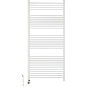 Weißer, elektrischer Badheizkörper XXL Wuppertal, 150x70 cm, mit horizontalen Heizstäben.