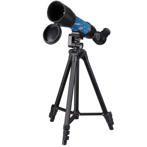 DieMaus Linsenteleskop 50/350 mit Rucksack, Kinderteleskop mit Stativ und Maus-Motiv.