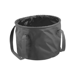 Grauer Falteimer aus Kunststoff mit Tragehenkeln, zusammenklappbar, 15 Liter Volumen, ideal für Camping & Outdoor.