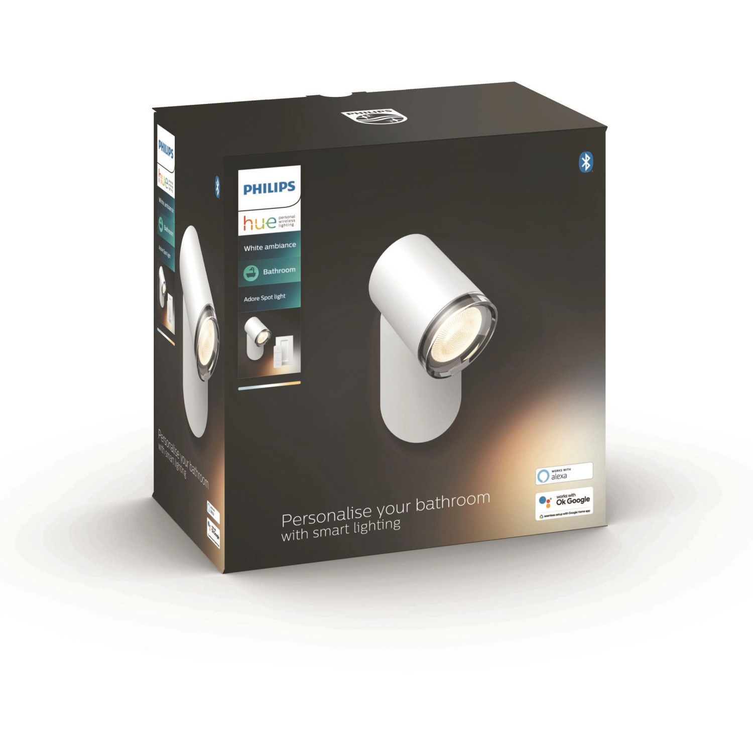 Philips Hue Adore Spot, 1-flammig, Weiß, 250 lm, inkl. Dimmer. LED-Leuchte für Ihr Badezimmer.