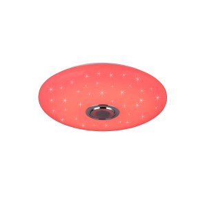 Weiße LED Deckenleuchte Musica mit Farbwechsel und Bluetooth Lautsprecher, 58 cm Durchmesser.