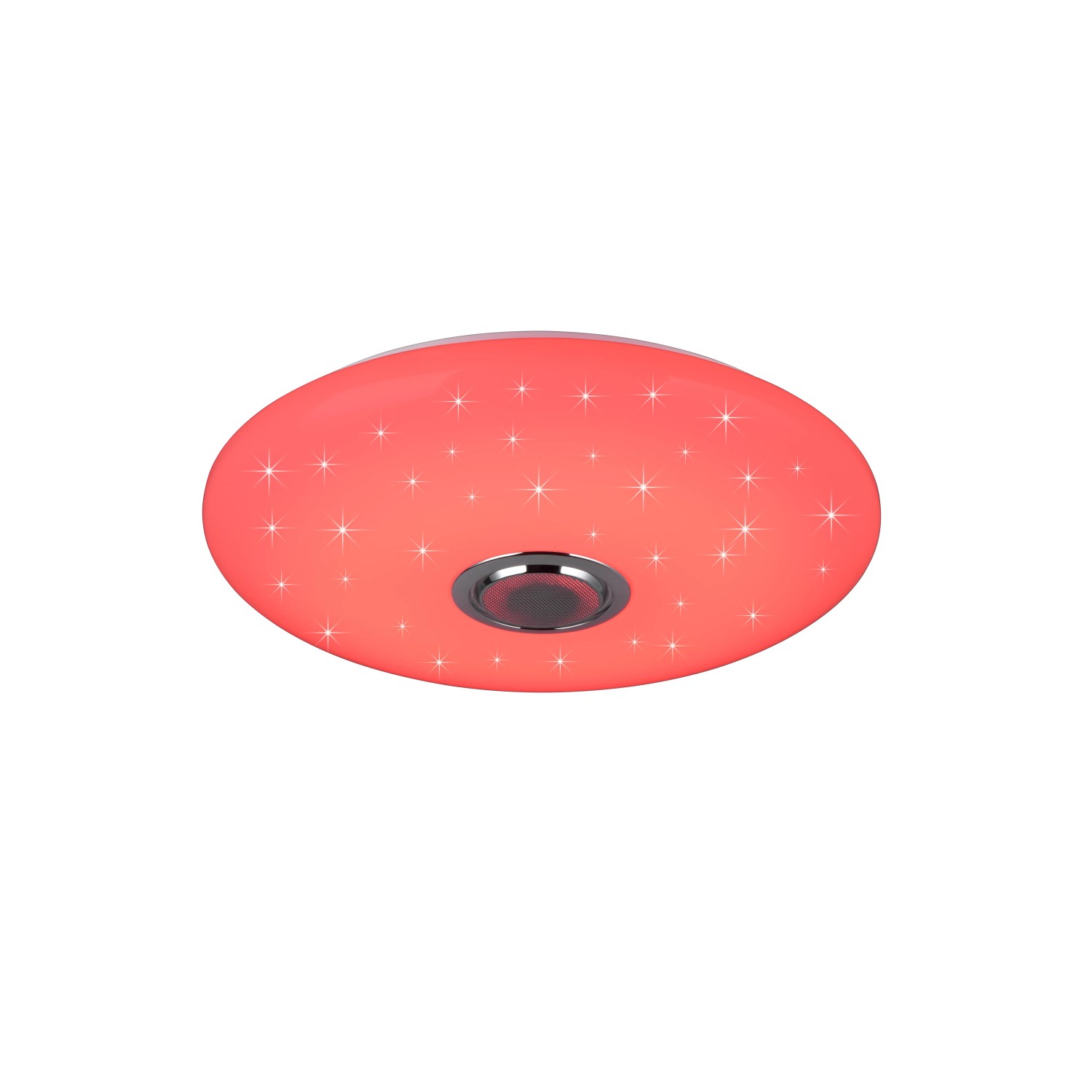 Weiße LED Deckenleuchte Musica mit Farbwechsel und Bluetooth Lautsprecher, 58 cm Durchmesser.