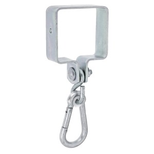 Verzinkte Alberts Schaukelschelle 90x90 mm mit Karabinerhaken für sichere Schaukelbefestigung.