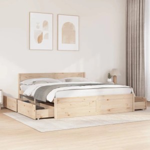 vidaXL Massivholzbett 200x200 cm mit Schubladen, Kiefernholz natur, ohne Matratze.